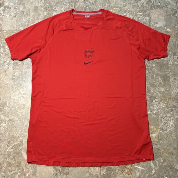 Nike MLB Shirt Mens 2XL Red Washington Nationals Baseballs Short Sleeve NKXI - Picture 2 of 9